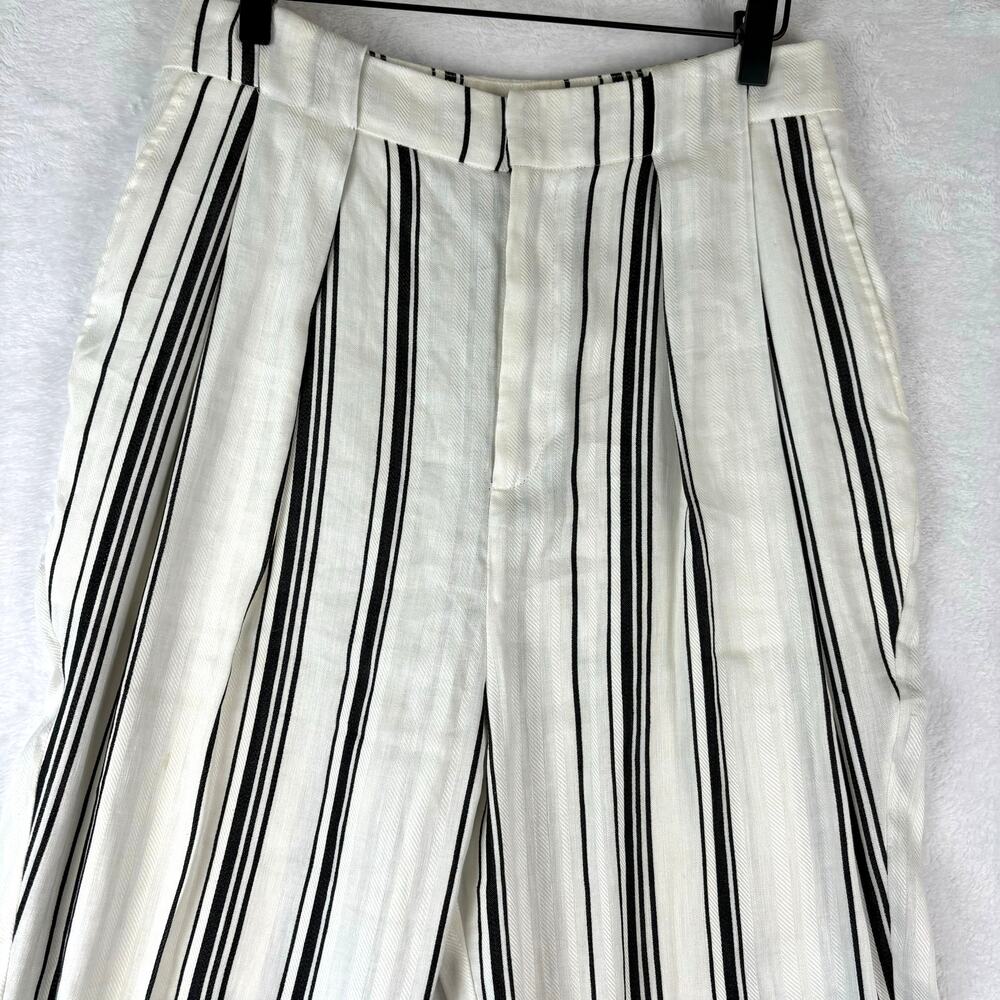 Ted Baker London Linen Asherr Tapered Trouser Pants Size 3 White Striped - Picture 4 of 16